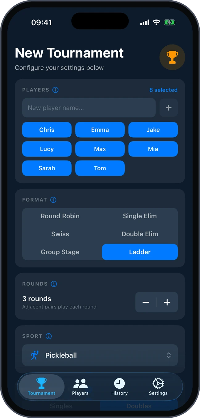 Ladder selected, with the number of rounds