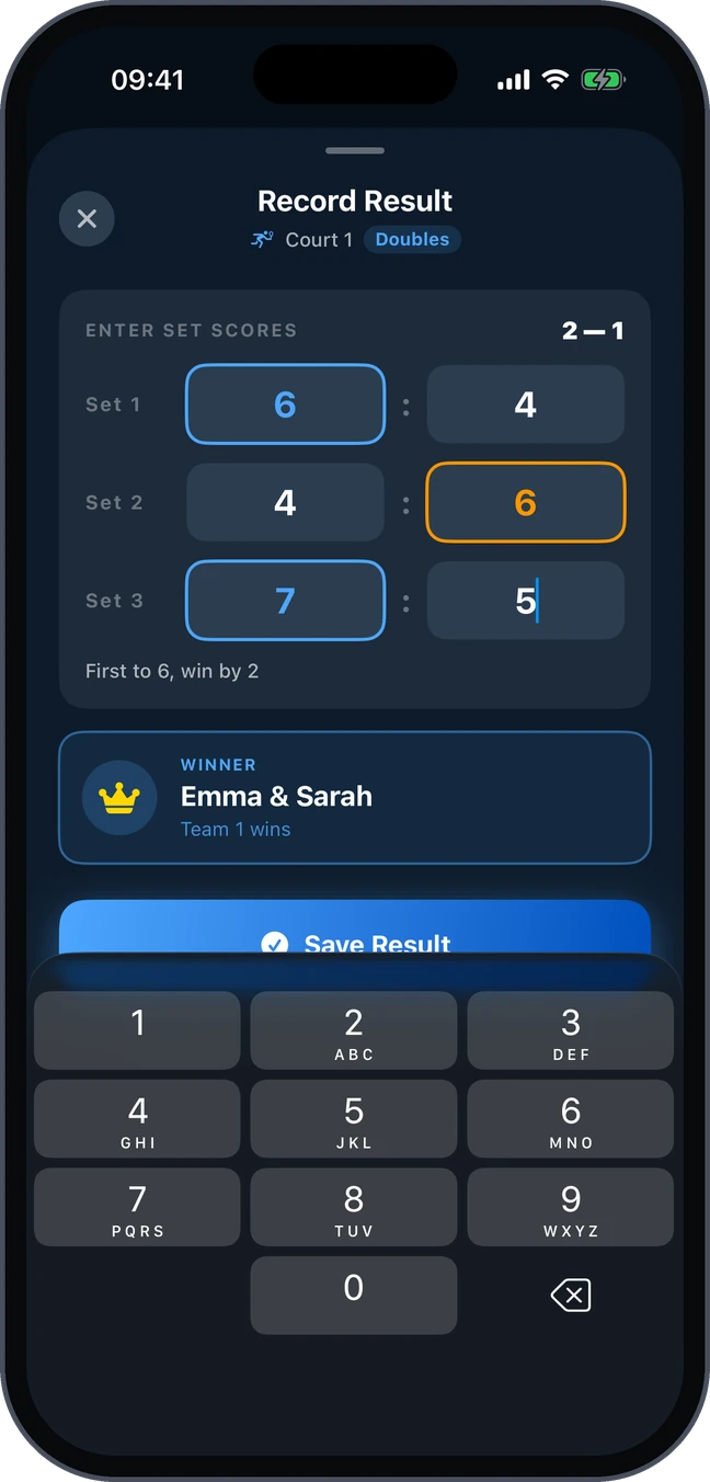 Score entry, best of 3