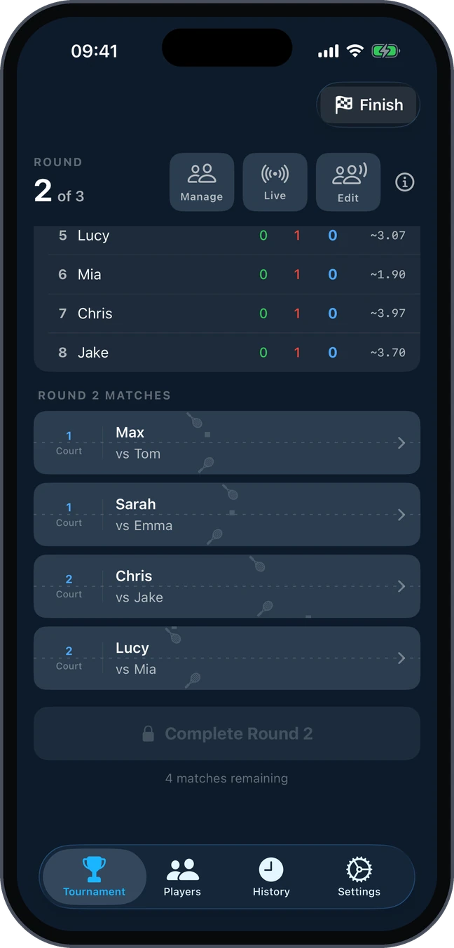 Swiss round 2 matches by court
