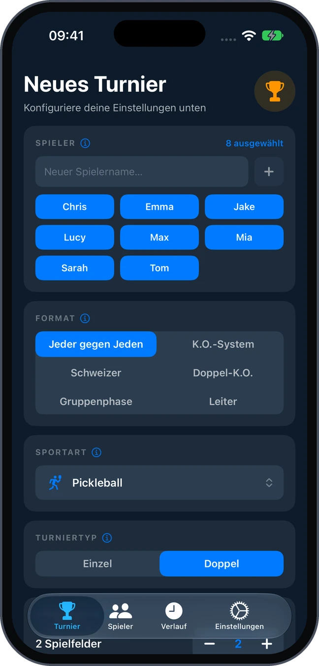 Neues Turnier einrichten