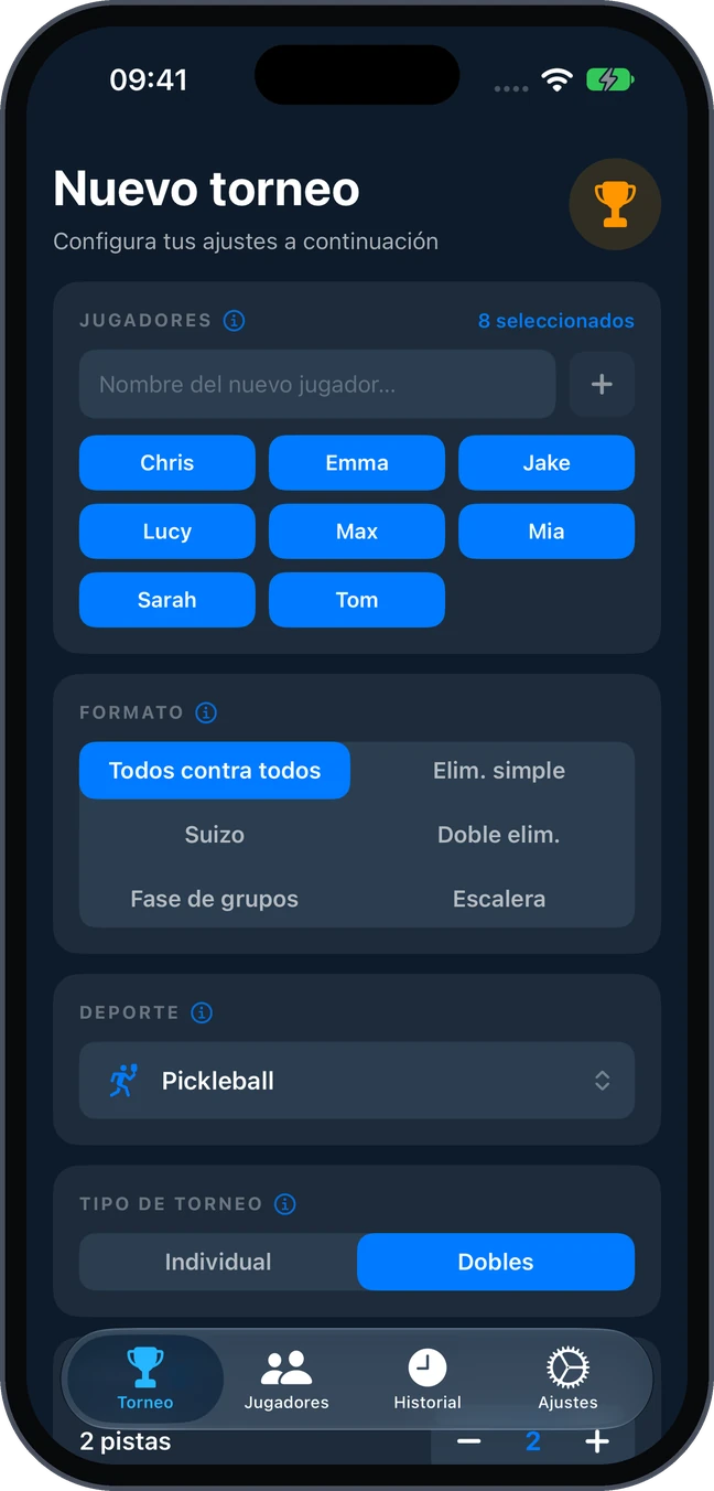 Configurar un nuevo torneo